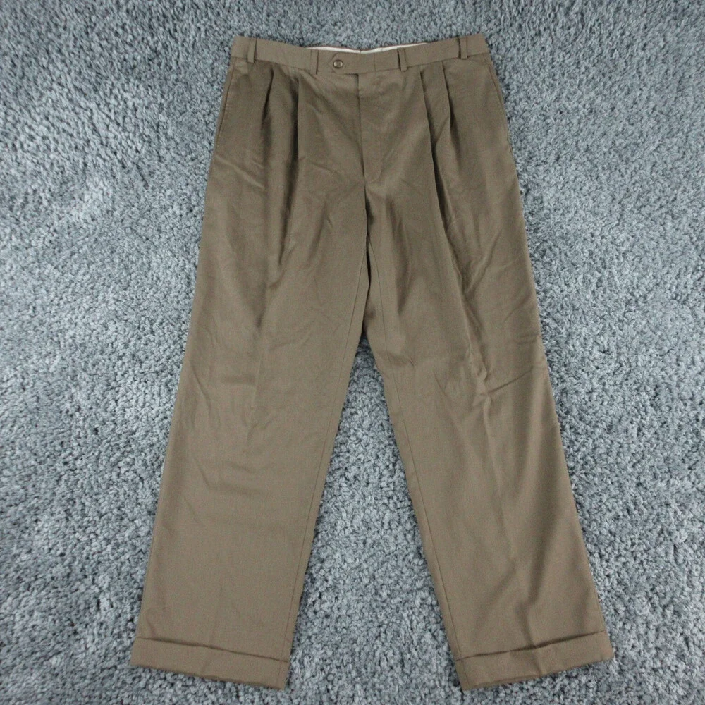 Lauren Ralph Lauren Pants Mens 38x32 Brown Green Blend Wool Dress Pant 36x28.5